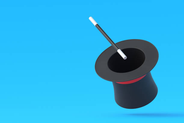istock Magic cylinder and stick. Sorcery concept. Magical accessory. Mystery show. Illusion trick. Circus performance. Copy space. 3d render 1489425819