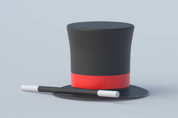 istock Magic cylinder and stick. Sorcery concept. Magical accessory. Mystery show. Illusion trick. Circus performance. 3d render 1489425835