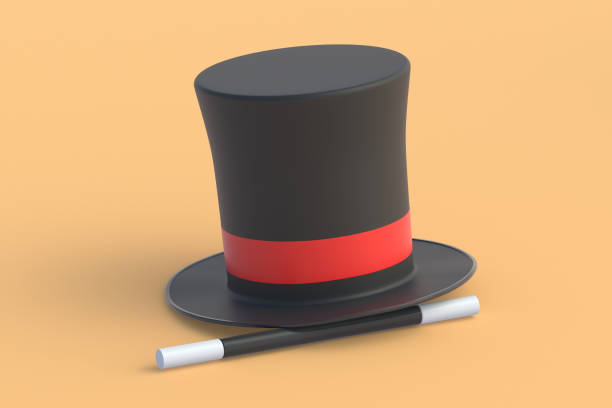 istock Magic cylinder and stick. Sorcery concept. Magical accessory. Mystery show. Illusion trick. Circus performance. 3d render 1489425851