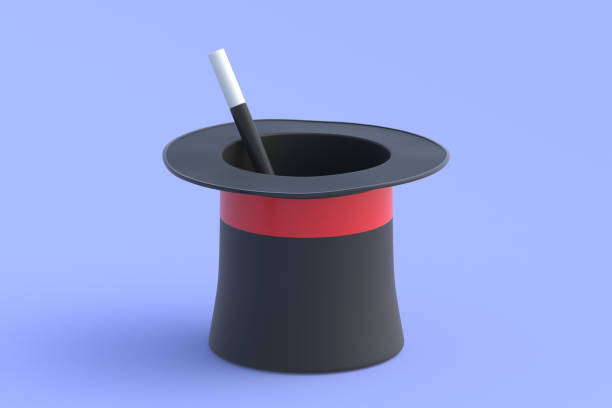 istock Magic stick in cylinder. Sorcery concept. Magical accessory. Mystery show. Illusion trick. Circus performance. 3d render 1489425870