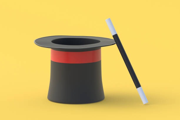 istock Magic cylinder and stick. Sorcery concept. Magical accessory. Mystery show. Illusion trick. Circus performance. 3d render 1489425895