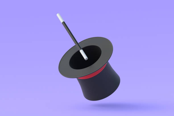 istock Levitating magic cylinder and stick. Sorcery concept. Magical accessory. Mystery show. Illusion trick. Circus performance. 3d render 1489425907