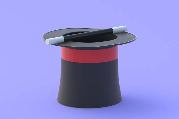 istock Magic cylinder and stick. Sorcery concept. Magical accessory. Mystery show. Illusion trick. Circus performance. 3d render 1489425926