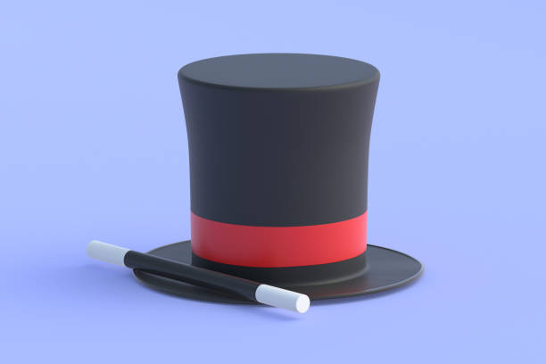 istock Magic cylinder and stick. Sorcery concept. Magical accessory. Mystery show. Illusion trick. Circus performance. 3d render 1489425935