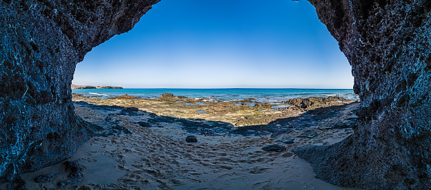 View over the rocky coastline at Los Ajaches National park on the canary island Lanzarote during daytime