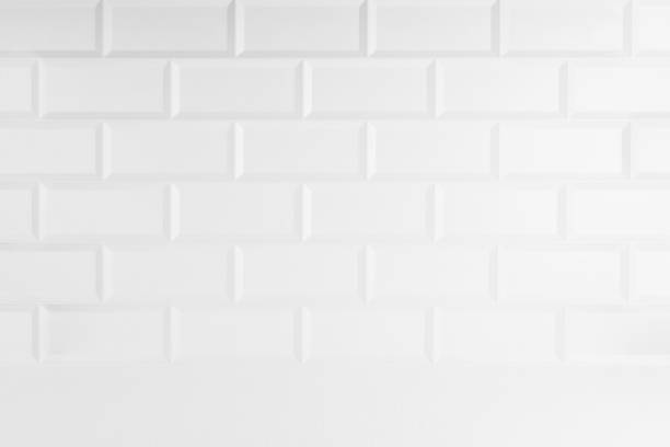 istock Elegant white abstract stage with white glossy ceramic rectangle tile wall, mockup abstract interior of bathroom, kitchen or scene for presentation, show, design in classic mediterranean style. 1489429144