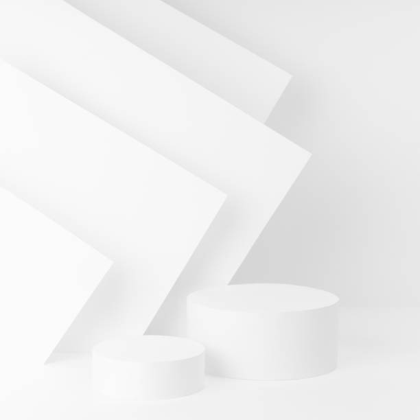 istock White abstract scene mockup in modern geometric simple trendy style - two soft light cylinder podiums for presentation cosmetic products, goods, design with stripes, angles, copy space, square. 1489429920