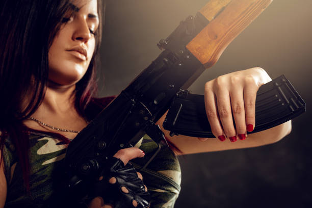 Woman warrior with weapons roaming in post apocalyptic world