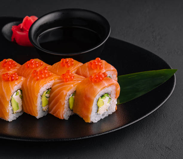 istock Philadelphia sushi rolls with caviar on plate 1489432249