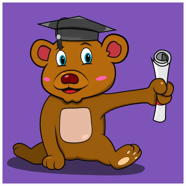 Vector illustration of A Character Bear With Graduation Theme