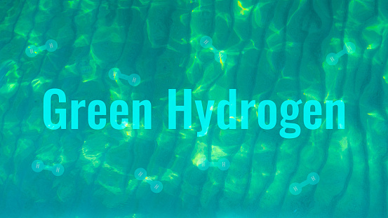 Green hydrogen concept. Hydrogen economy. Hydrogen fuel. Sustainable renewable energy. Zero-emission. Eco-friendly technology. Clean energy. Alternative energy. Future energy. Hydrogen production.