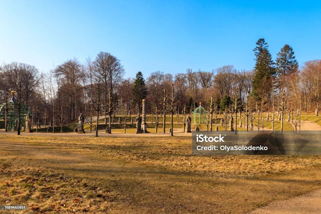 Valley of the Norsemen at the palace gardens of Fredensborg palace in Denmark Amphitheater Stock Photo