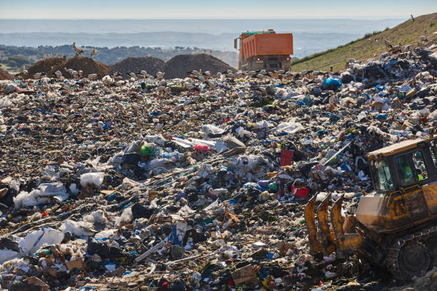 istock Heavy machinery shredding garbage in an open air landfill. Pollution 1489447940