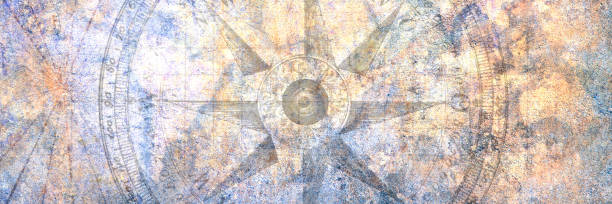 A compass rose on a textured map of the southern hemisphere. Map source material courtesy of https://images.nasa.gov/