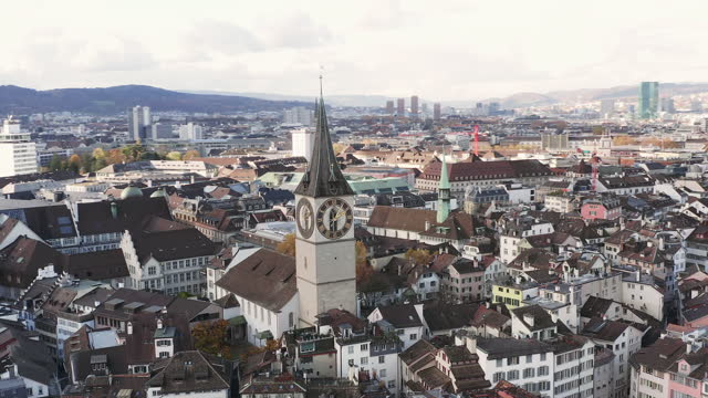 Aerial View of Zurich old town Cityscape in Switzerland by drone point of view
