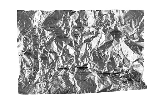 Crumpled foil paper, sheet isolated on white