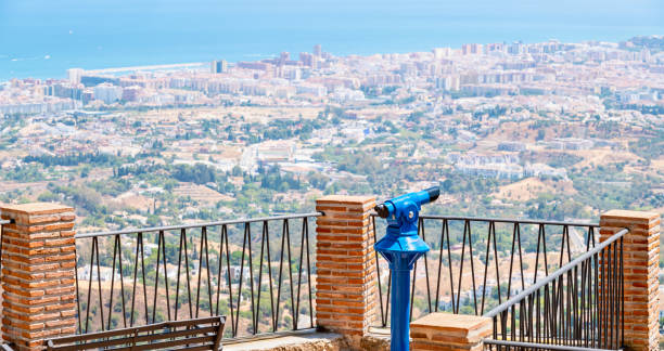 View point. Mijas Pueblo, Andalusia, Spain Tourist telescope on a view point in the park of Mijas Pueblo. Mediterranean sea and Fuengirola town at the distance. Costa del Sol, Andalusia, Spain mijas pueblo stock pictures, royalty-free photos & images