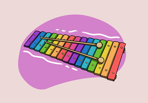Hand drawn Colorful xylophone with mallets. Colorful xylophone for child animation