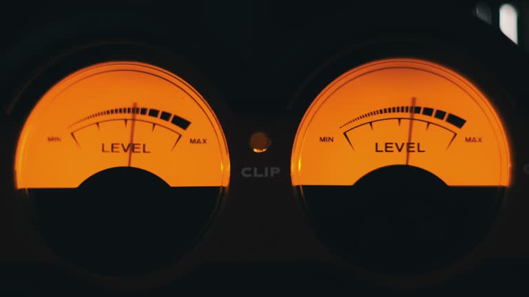 Two Analog Round Indicators of Audio Signal Level with Yellow Backlight