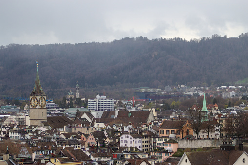City view of Zurich from top and mountains