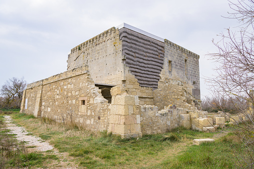 Ruin of an old fortress (Chateau de Tourvieille ou Tour du Tampan) in springtime, Camargue (Provence, France)