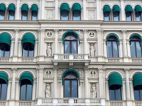 Genoa, Liguria, Italy - 10 23 2021: Art Nouveau style  was most popular between 1890 and 1910 during the Belle Époque period that ended with the start of World War I in 1914.