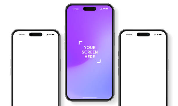 istock 3D realistic high quality smartphone mockup with isolated background. Smart phone mockup collection. Device front view. 3D mobile phone with shadow on white background. 1489474185