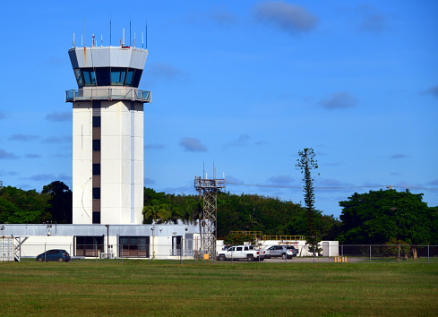 I Fadang, Saipan, Northern Mariana Islands: Saipan International Airport air traffic control tower (ICAO Identifier PGSN) - Saipan Air Traffic Control (ATC) manages airspace for both Saipan and Tinian airports.