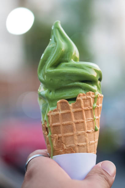 istock Ice cream cone, matcha green tea soft serve. 1489479311