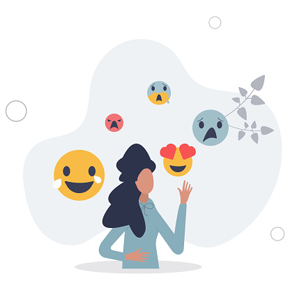 Emotional intelligence and ability to read emotions.Psychological feeling with mental understanding about emotional expression.flat vector illustration.