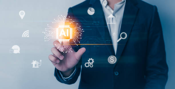 istock Business man use Artificial Intelligence (AI) in work intelligent machines have own ideas Future, Chatbots to answer and solve problems Solution , Marketing strategy planning, IOT network connection. 1489485214