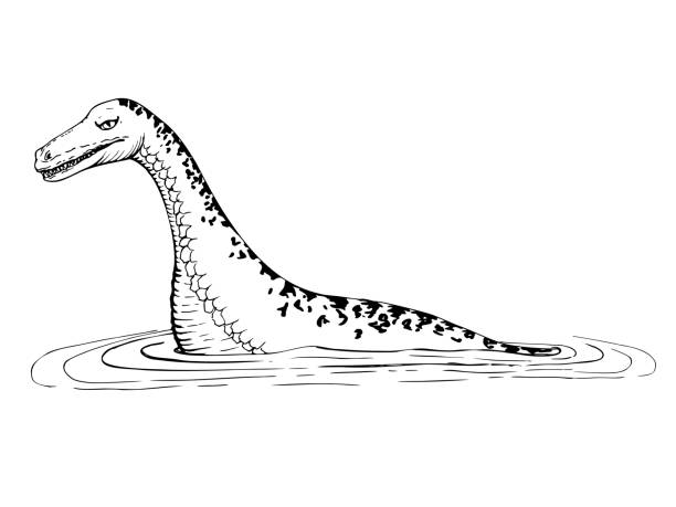 istock Ink hand drawn vector sketch of isolated object. Loch Ness ancient Nessie monster animal, Scotland symbol. Dinosaur plesiosaurus. Design for tourism, travel, brochure, guide, print, card, tattoo. 1489485397
