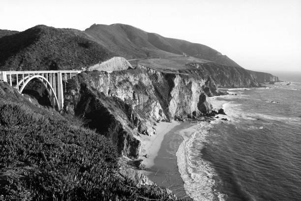 view to the south along Big Sur coastline and the historic Bixby Bridge