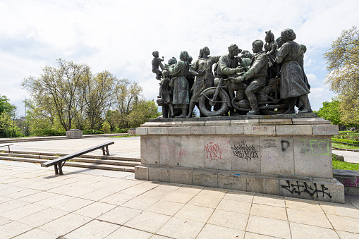 Sofia, Bulgaria. May 2023.  Detail of the Monument to the Soviet Army in a park of the city center