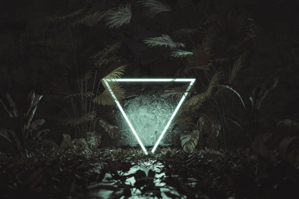 istock 3d rendering of neon rotated triangle shape surrounded by jungle trees 1489498767