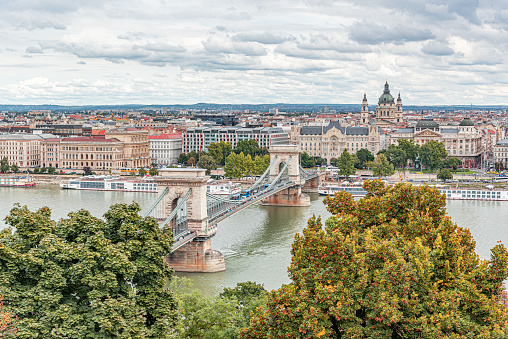 Budapest, Hungary - September 18, 2016: The Chain Bridge Szechenyi Lanchid in Budapest. Budapest Hungary