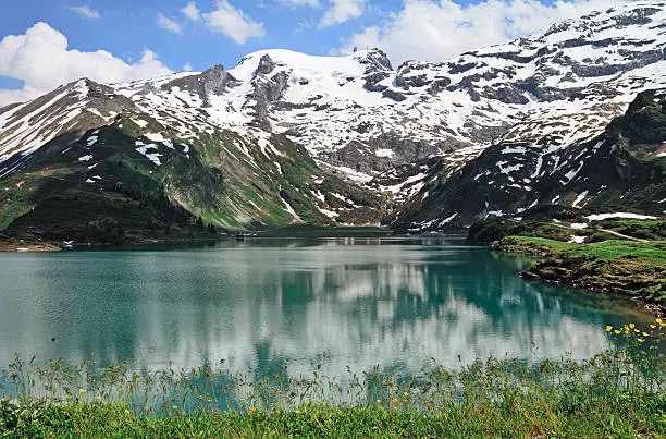 Trubsee lake is among Alps, Engelberg, Switzerland.