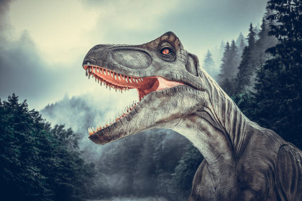 istock Dinosaur on the background of a forest. 1489501821