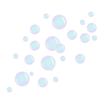 Group of soap bubbles in neon colors on a white background, vector illustration