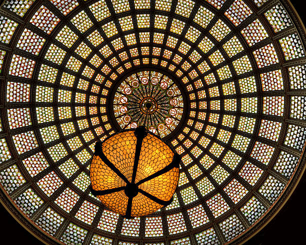 Stained glass ceiling dome with chandelier