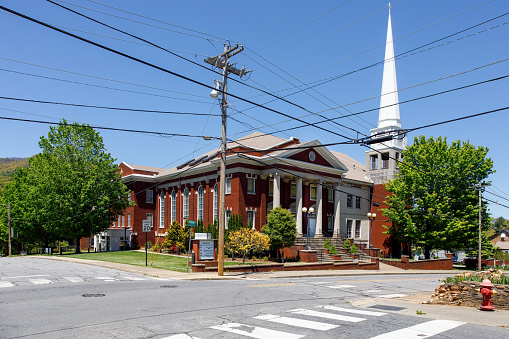 Waynesville, NC, USA-4 May 2023: First United Methodist Church at Academy and Haywood.