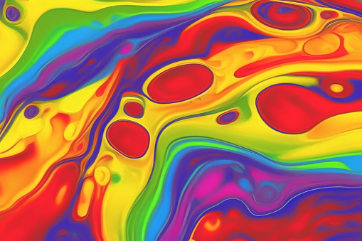 Abstract background with colorful blots, iridescent bright psychedelic dynamic background.