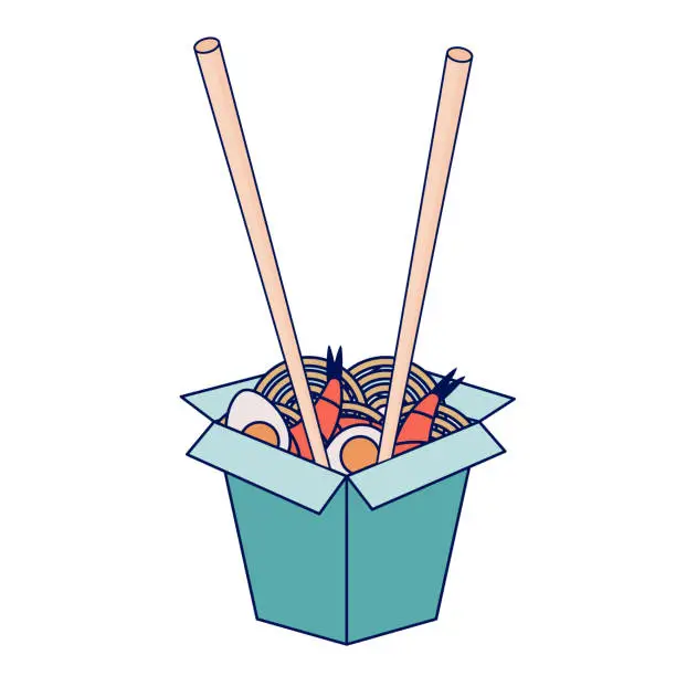 Vector illustration of wok box with noodle
