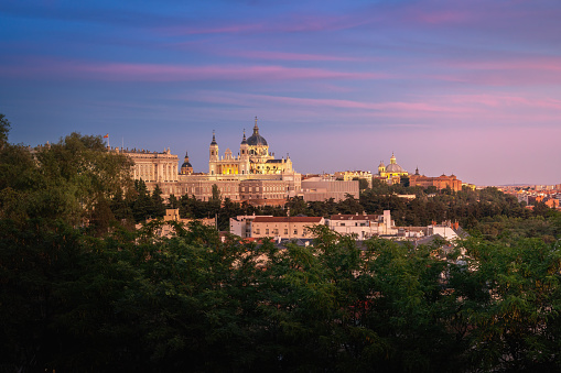 Almudena Cathedral at sunset - Madrid, Spain
