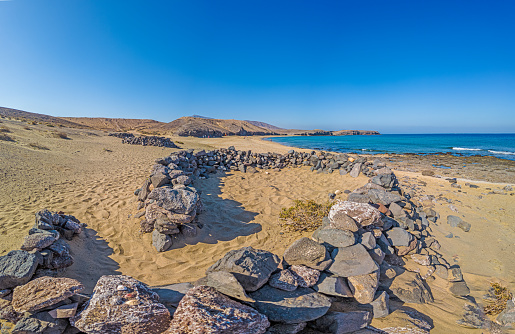 Picture from Los Ajaches National Park on the Canary Island Lanzarote during the day with the famous Papagaqyo Beaches