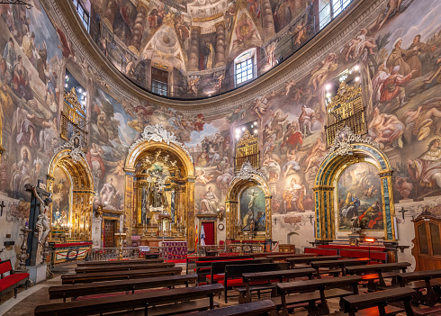 Madrid, Spain - Mar 23, 2019: Baroque interior of Church of Saint Anthony of the Germans (San Antonio de los Alemanes) - Madrid, Spain