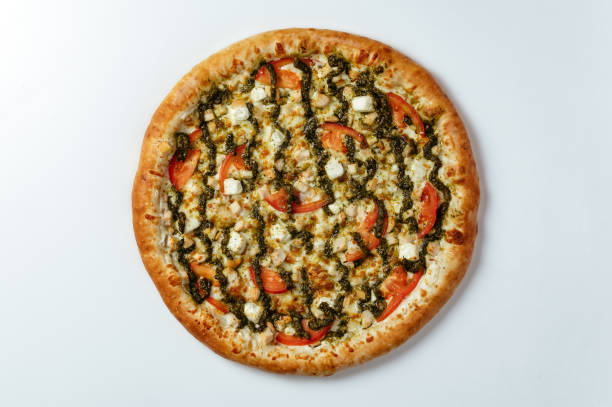 istock Delicious italian pizzas served on a white background 1489525683