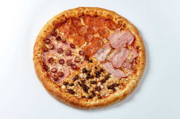 istock Delicious italian pizzas served on a white background 1489526983
