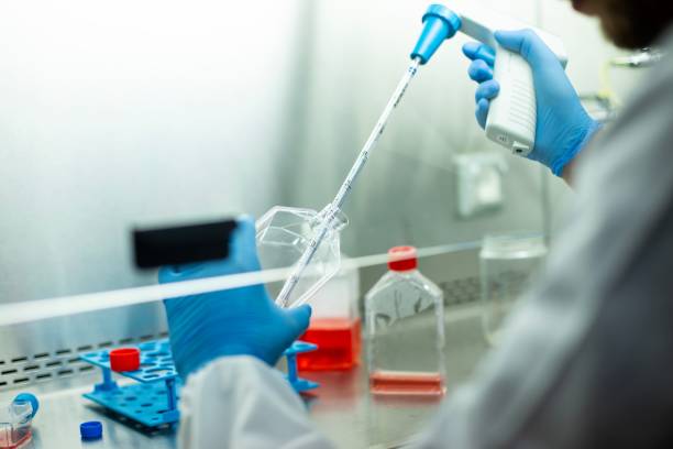istock Chemist wearing protective gloves conducting a scientific experiment in a laboratory 1489527889