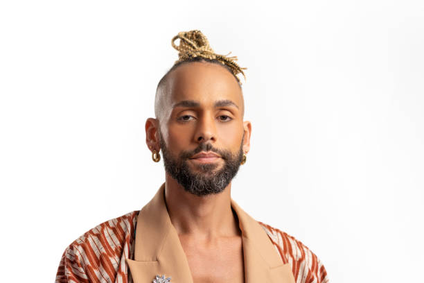 istock Vibrant Style: Black Gay Man in Colorful Jacket 1489531914